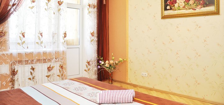 Спальня в апартаментах на Бажана от компании «Wellcome 24» в Киеве. Арендуйте посуточно со скидкой.