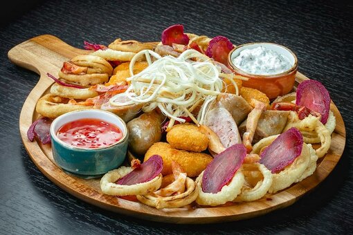 Seafood products at the moondeer restaurant in odessa. book with a discount