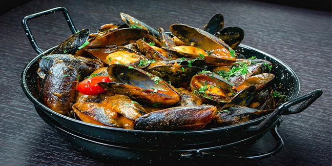 Dishes from their seafood in the restaurant &quot;moondeer&quot; in odessa. book with a discount