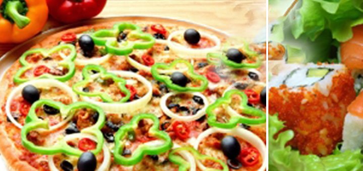 The menu of the Food Man delivery service in Kiev. Order sushi and pizza at a discounted rate.